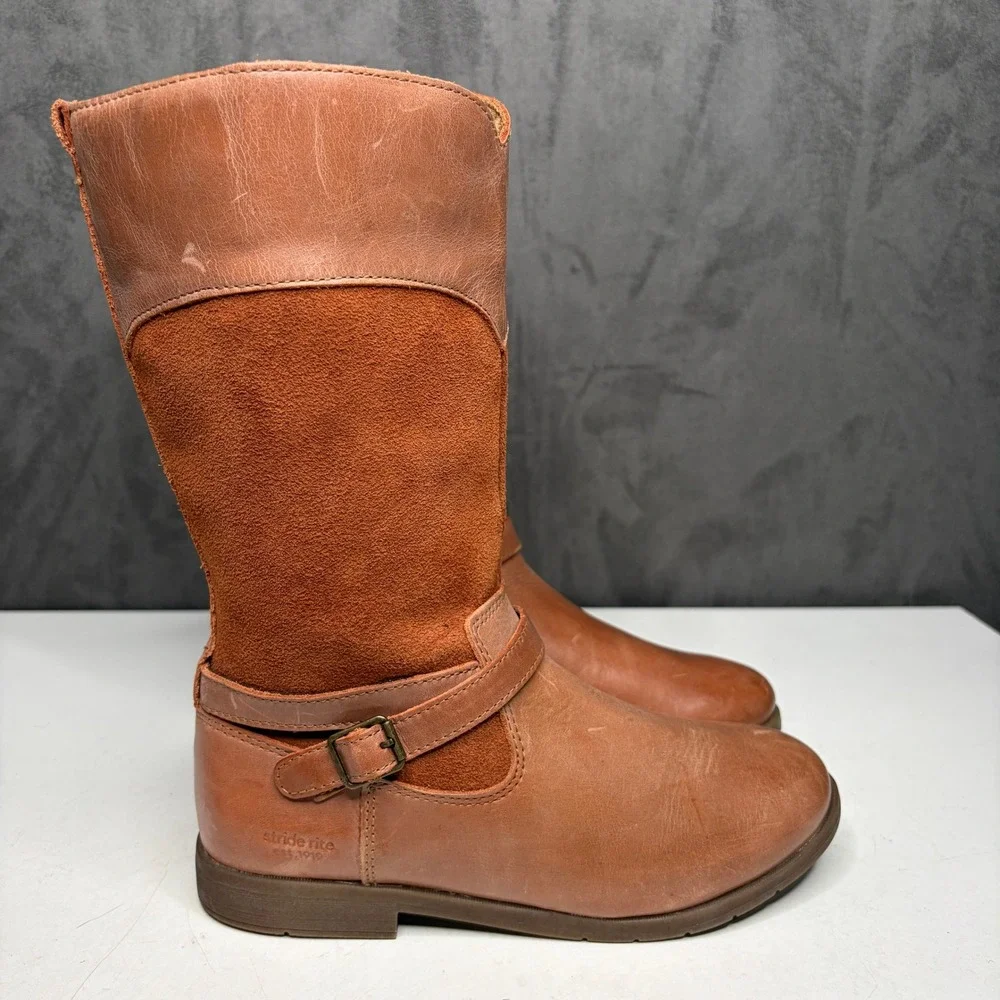 Stride Rite SR Juliette Girls Boots Leather Suede Tall Zip Riding Boots Youth 3W